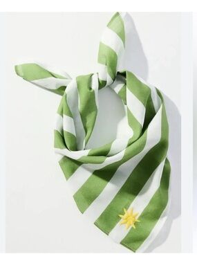 New! Anthropologie Celadine Green Striped Square Scarf NWT